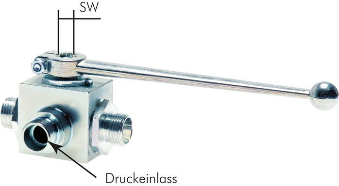 Exemplarische Darstellung: Hochdruck-3-Wege Kugelhahn, mit Schneidringanschluss